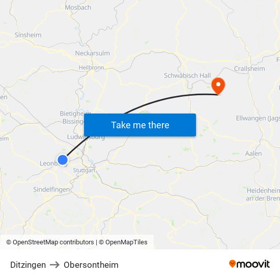 Ditzingen to Obersontheim map