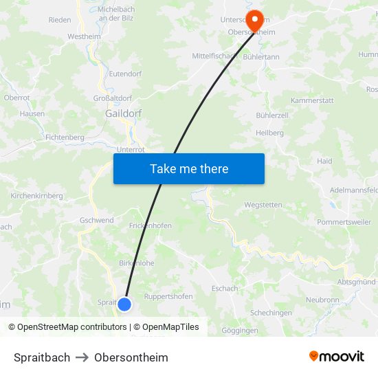 Spraitbach to Obersontheim map