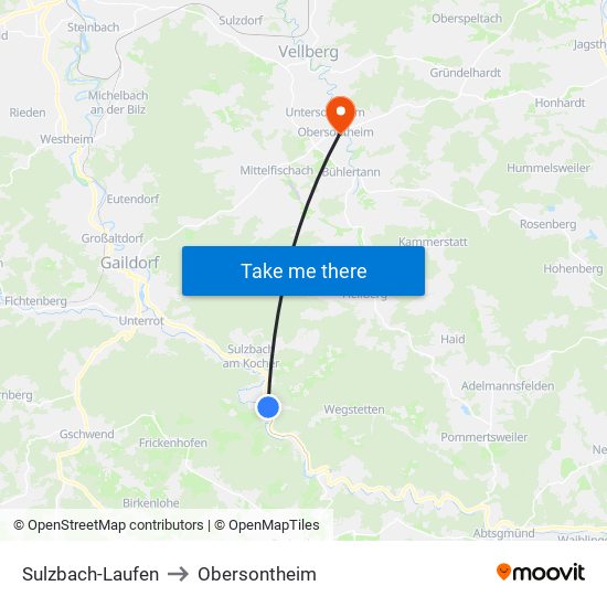 Sulzbach-Laufen to Obersontheim map