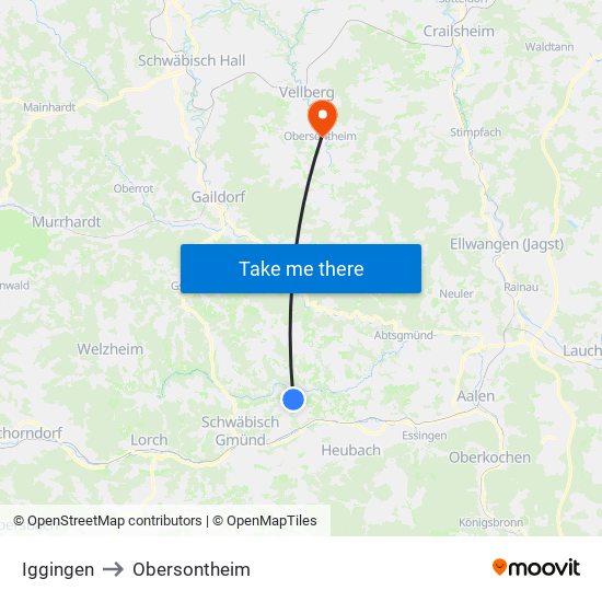 Iggingen to Obersontheim map