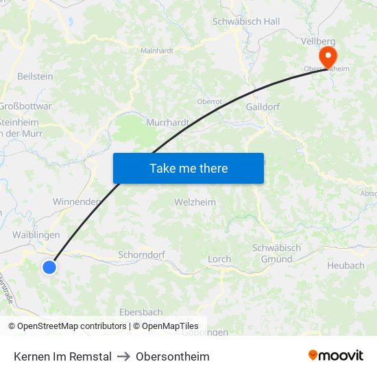 Kernen Im Remstal to Obersontheim map