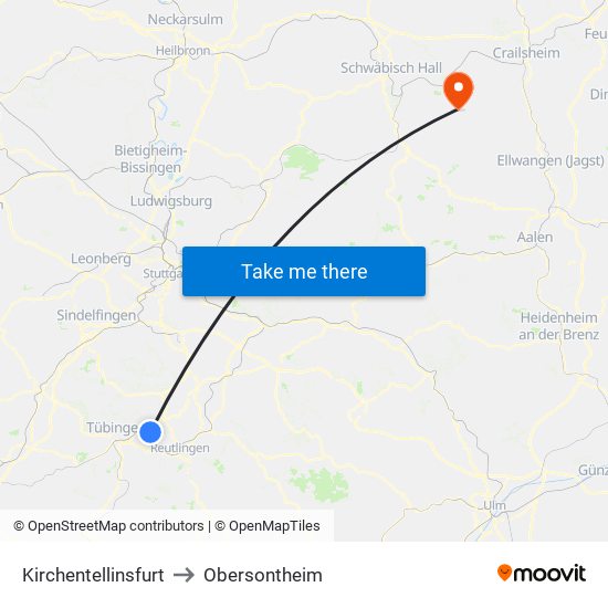 Kirchentellinsfurt to Obersontheim map