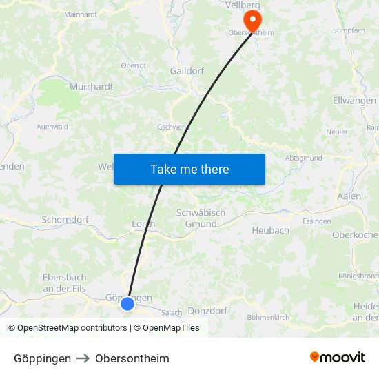 Göppingen to Obersontheim map
