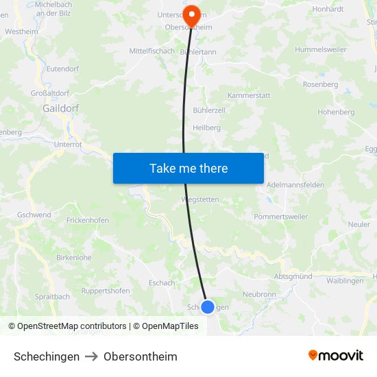 Schechingen to Obersontheim map