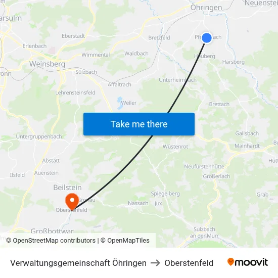Verwaltungsgemeinschaft Öhringen to Oberstenfeld map