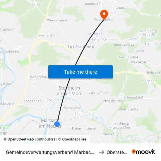 Gemeindeverwaltungsverband Marbach am Neckar to Oberstenfeld map