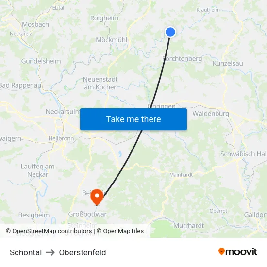 Schöntal to Oberstenfeld map