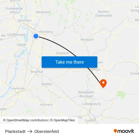 Plankstadt to Oberstenfeld map