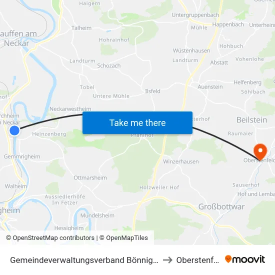 Gemeindeverwaltungsverband Bönnigheim to Oberstenfeld map