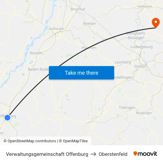 Verwaltungsgemeinschaft Offenburg to Oberstenfeld map