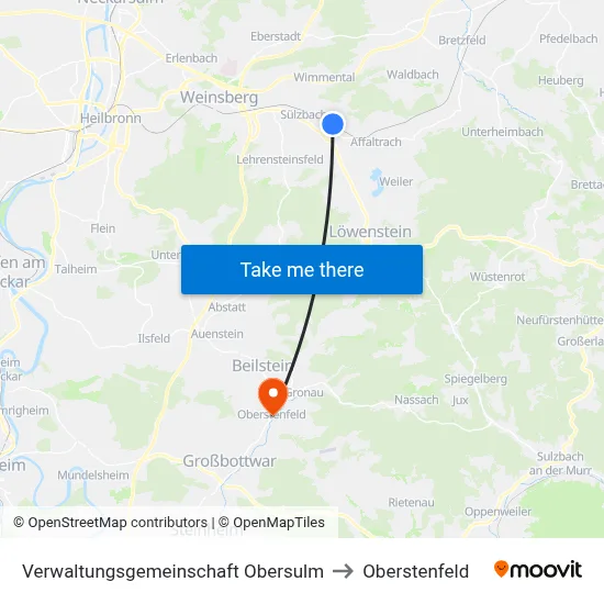 Verwaltungsgemeinschaft Obersulm to Oberstenfeld map