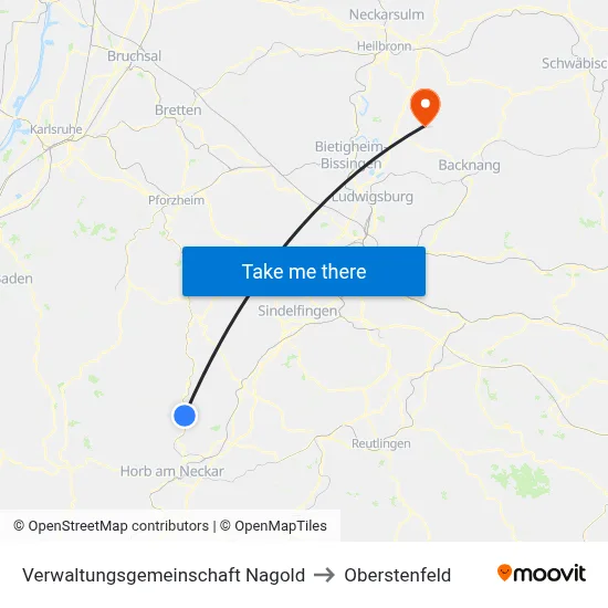 Verwaltungsgemeinschaft Nagold to Oberstenfeld map