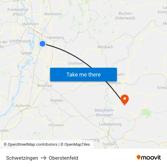 Schwetzingen to Oberstenfeld map