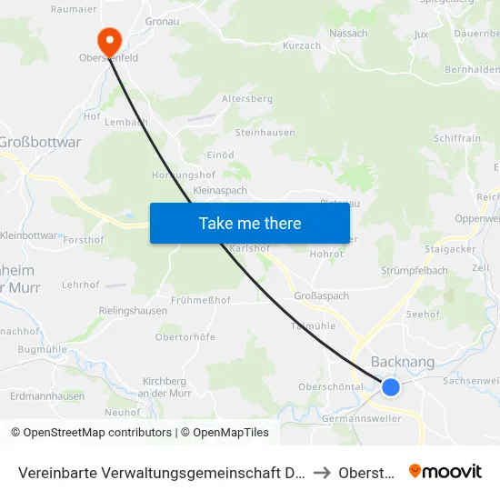 Vereinbarte Verwaltungsgemeinschaft Der Stadt Backnang to Oberstenfeld map