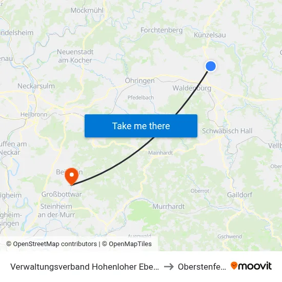 Verwaltungsverband Hohenloher Ebene to Oberstenfeld map