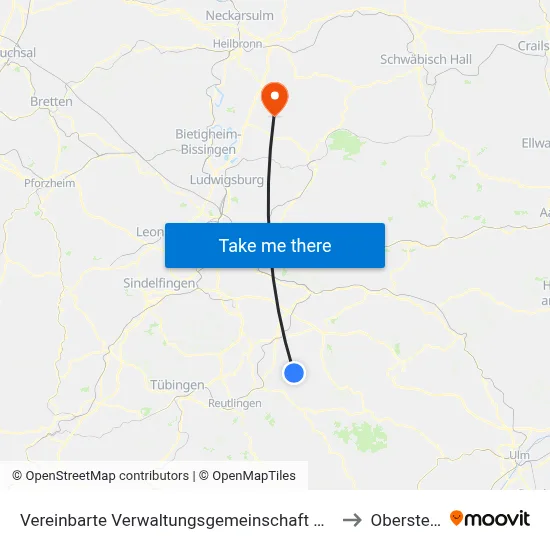 Vereinbarte Verwaltungsgemeinschaft Der Stadt Neuffen to Oberstenfeld map