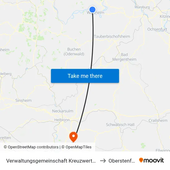 Verwaltungsgemeinschaft Kreuzwertheim to Oberstenfeld map