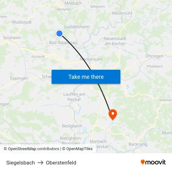 Siegelsbach to Oberstenfeld map