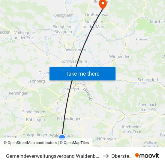 Gemeindeverwaltungsverband Waldenbuch/Steinenbronn to Oberstenfeld map