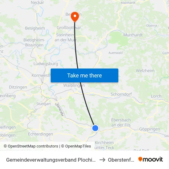 Gemeindeverwaltungsverband Plochingen to Oberstenfeld map