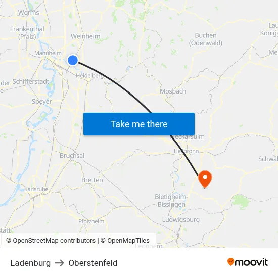 Ladenburg to Oberstenfeld map