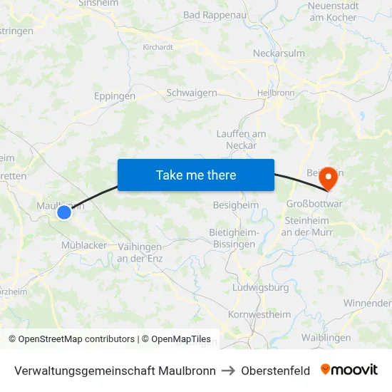 Verwaltungsgemeinschaft Maulbronn to Oberstenfeld map