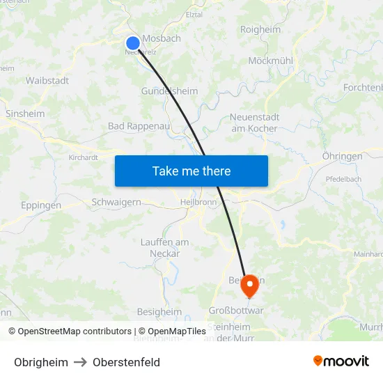 Obrigheim to Oberstenfeld map