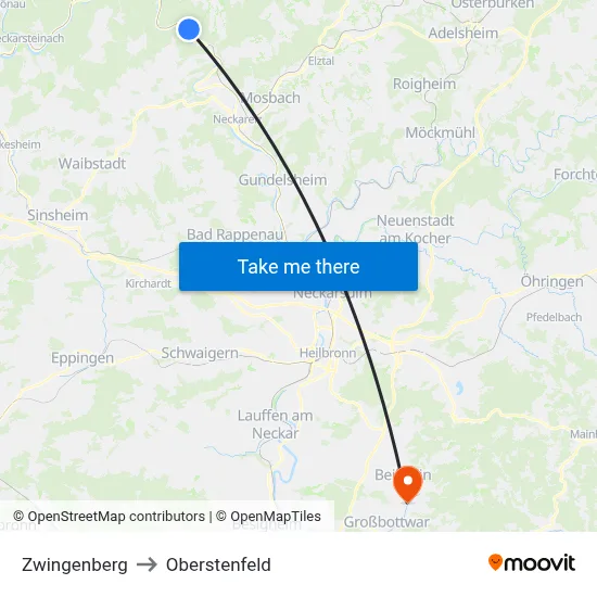 Zwingenberg to Oberstenfeld map