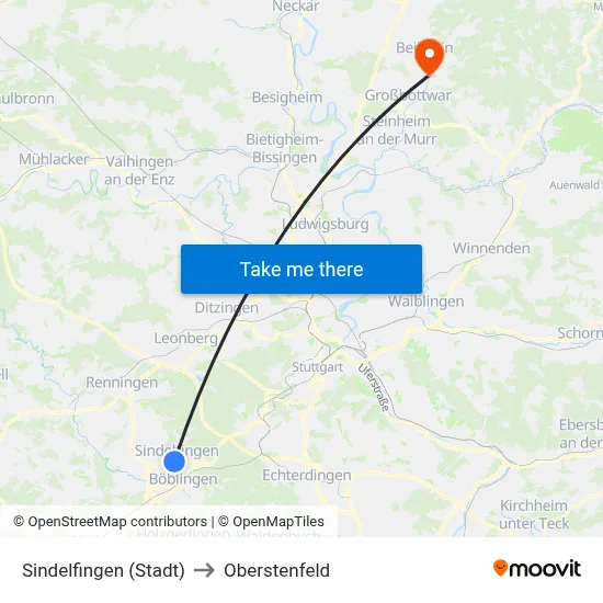 Sindelfingen (Stadt) to Oberstenfeld map