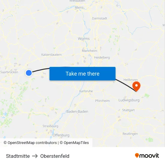 Stadtmitte to Oberstenfeld map