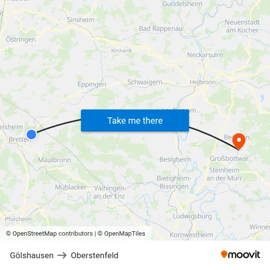 Gölshausen to Oberstenfeld map