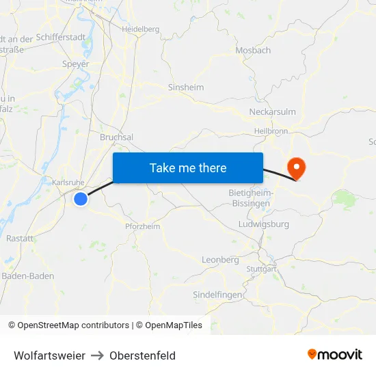 Wolfartsweier to Oberstenfeld map