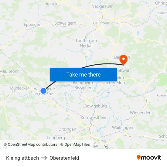 Kleinglattbach to Oberstenfeld map