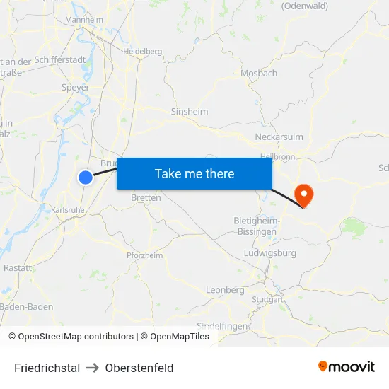 Friedrichstal to Oberstenfeld map