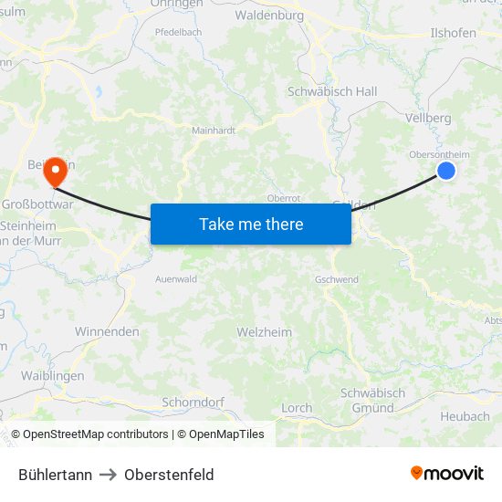 Bühlertann to Oberstenfeld map