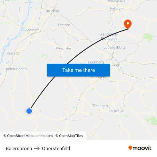 Baiersbronn to Oberstenfeld map