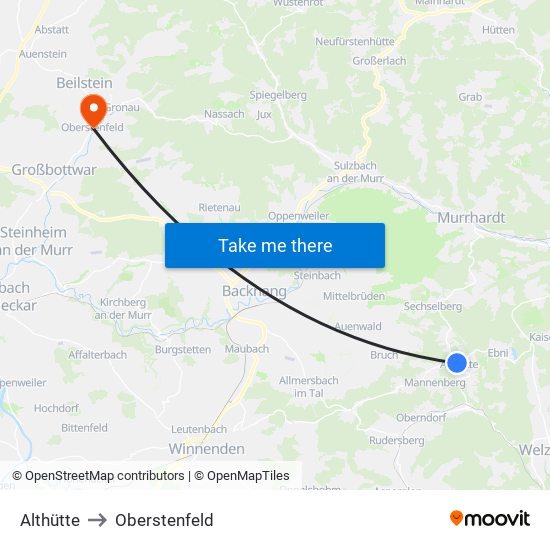 Althütte to Oberstenfeld map