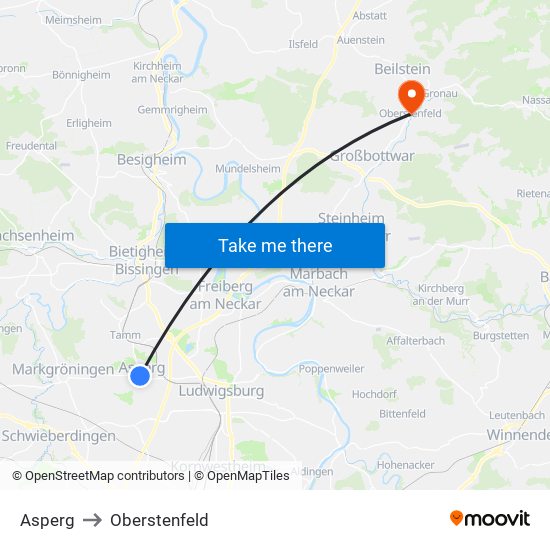 Asperg to Oberstenfeld map