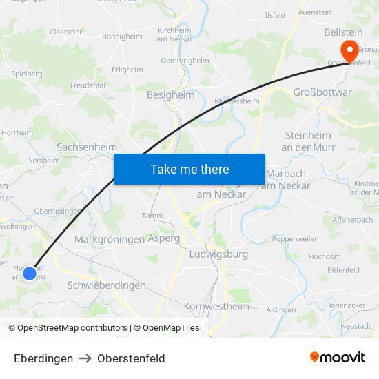 Eberdingen to Oberstenfeld map