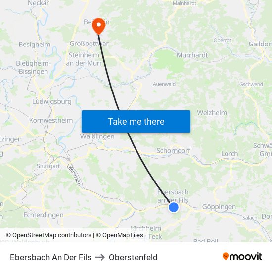 Ebersbach An Der Fils to Oberstenfeld map