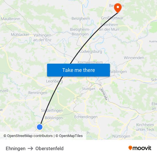 Ehningen to Oberstenfeld map