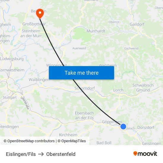 Eislingen/Fils to Oberstenfeld map