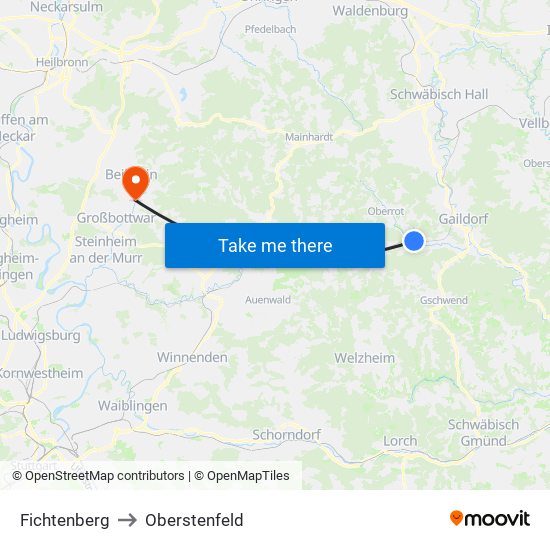 Fichtenberg to Oberstenfeld map