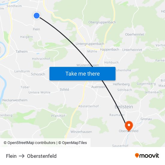 Flein to Oberstenfeld map