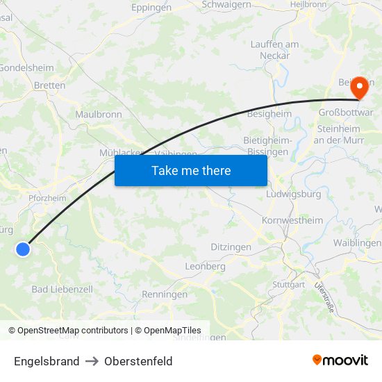 Engelsbrand to Oberstenfeld map