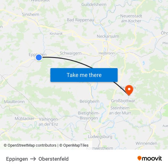 Eppingen to Oberstenfeld map