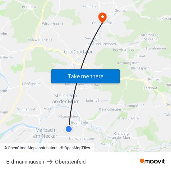 Erdmannhausen to Oberstenfeld map