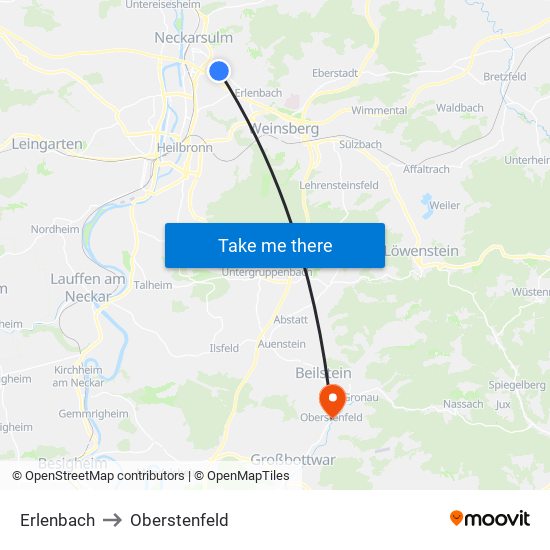 Erlenbach to Oberstenfeld map