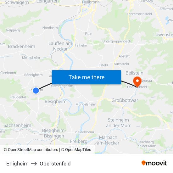 Erligheim to Oberstenfeld map
