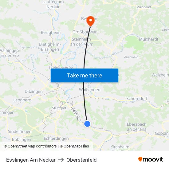 Esslingen Am Neckar to Oberstenfeld map